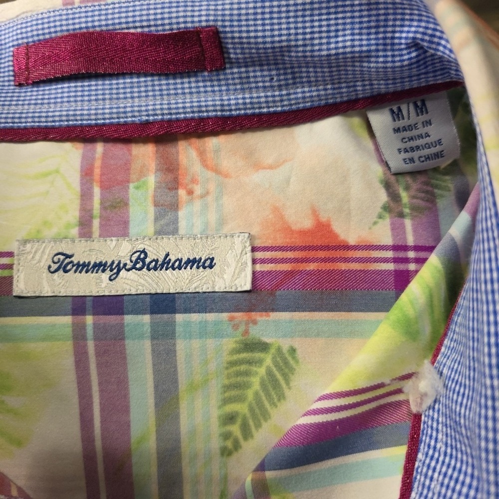 Tommy Bahama Mens Medium Plaid Floral Cotton Silk Long Sleeve Button Down Shirt - Picture 5 of 9